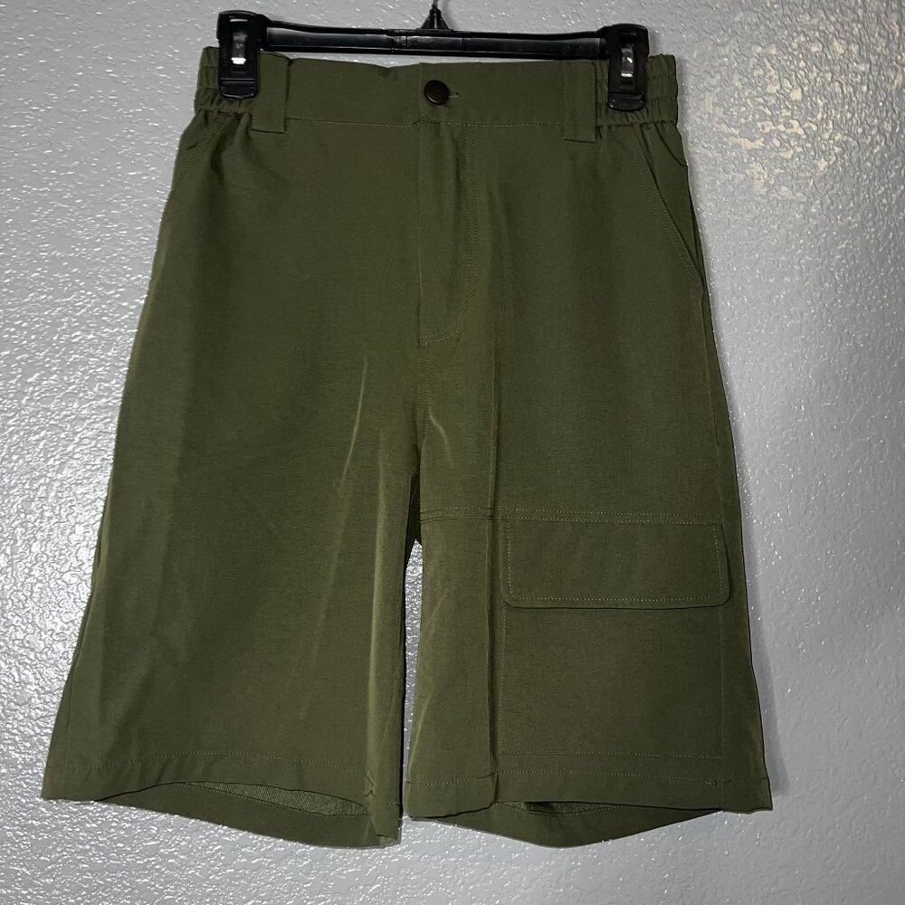 Men’s Olive Green Cargo Shorts Elastic Waist Stretch Pockets Outdoor Casual LG